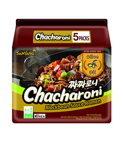 Samyang Chacharoni Black Bean Sauce Ramen Noodle Soup 5 Pack - Korea (Case of 4)