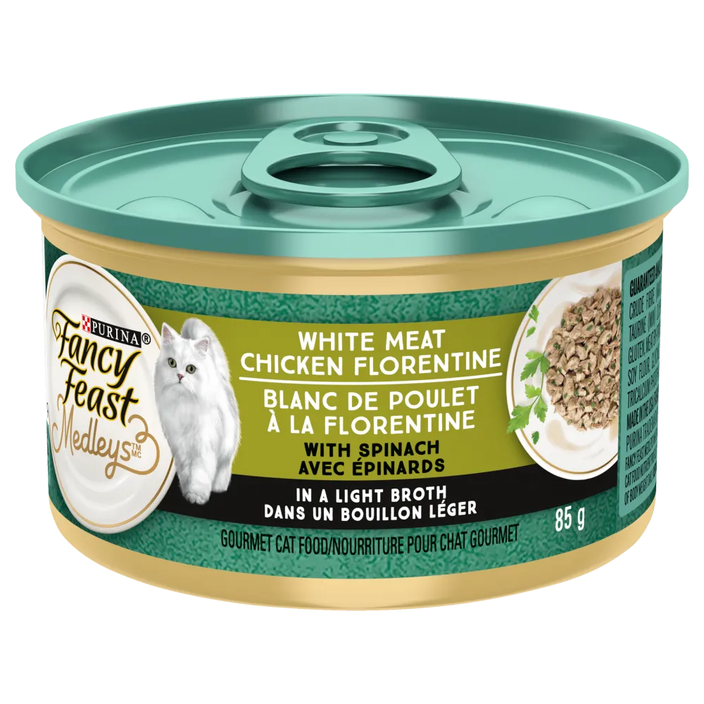 Purina Fancy Feast White Meat Chicken Florentine in Broth Cat Food 85g - Case of 24