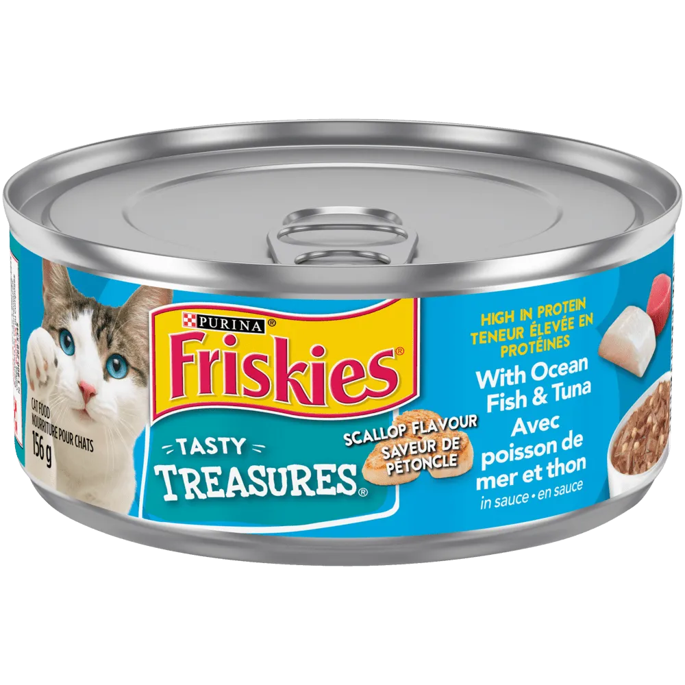 Friskies Tasty Treasures with Ocean Fish & Tuna Scallop Cat Food 156g - Case of 24