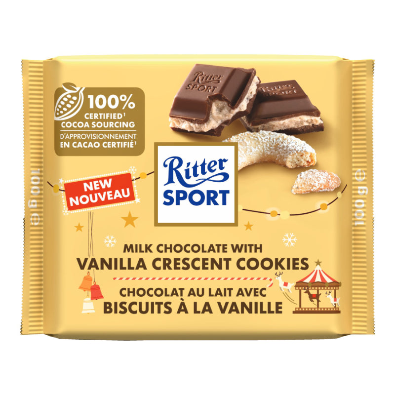 Ritter Sport Milk Chocolate with Vanilla Crescent Cookies 100g - 12ct