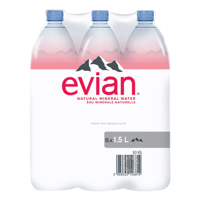 Evian Natural Mineral Water 1.5L (6 pack)