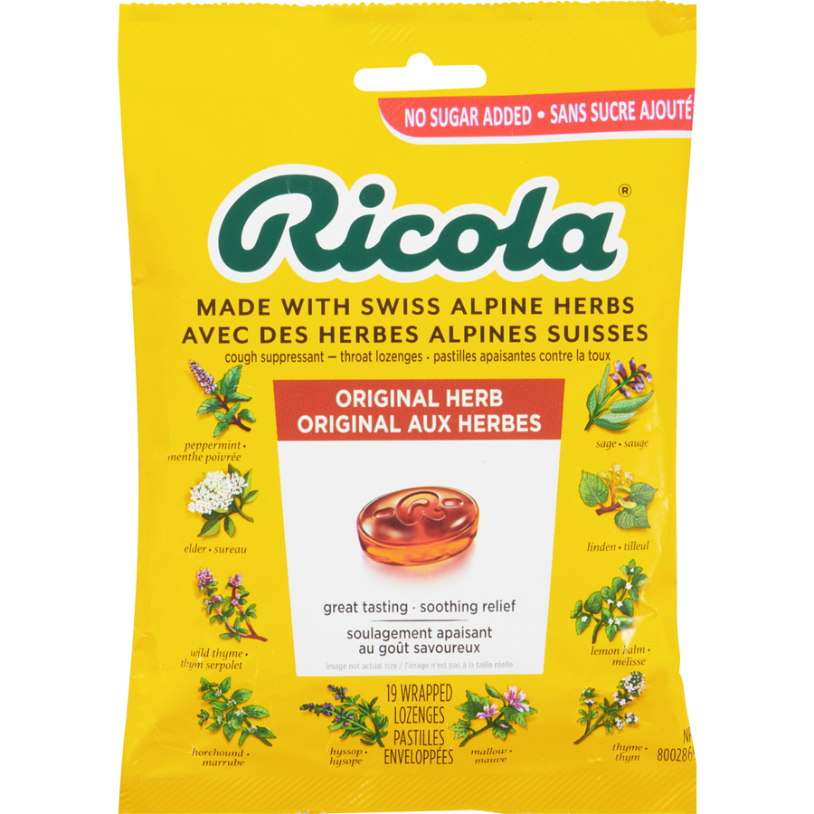 Ricola Original Herb Round Cough Drops Peg Bag 19ct - Case of 12