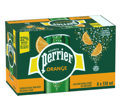 Perrier Carbonated Natural Spring Water Orange  Flavor 330ml (8 pack)
