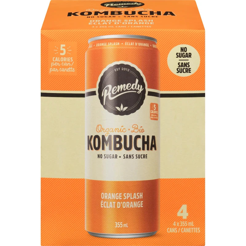 Remedy Organic Kombucha Orange Splash 355ml - 4 Pack