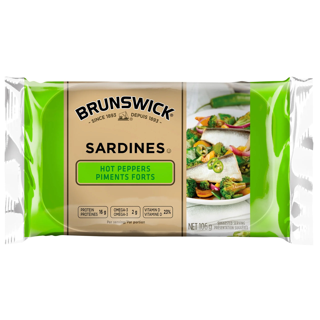 Brunswick Sardine Fillets Hot Peppers 106g - Case of 18