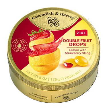 Cavendish & Harvey Double Fruit Drops Lemon Strawberry Tins - Case of 9