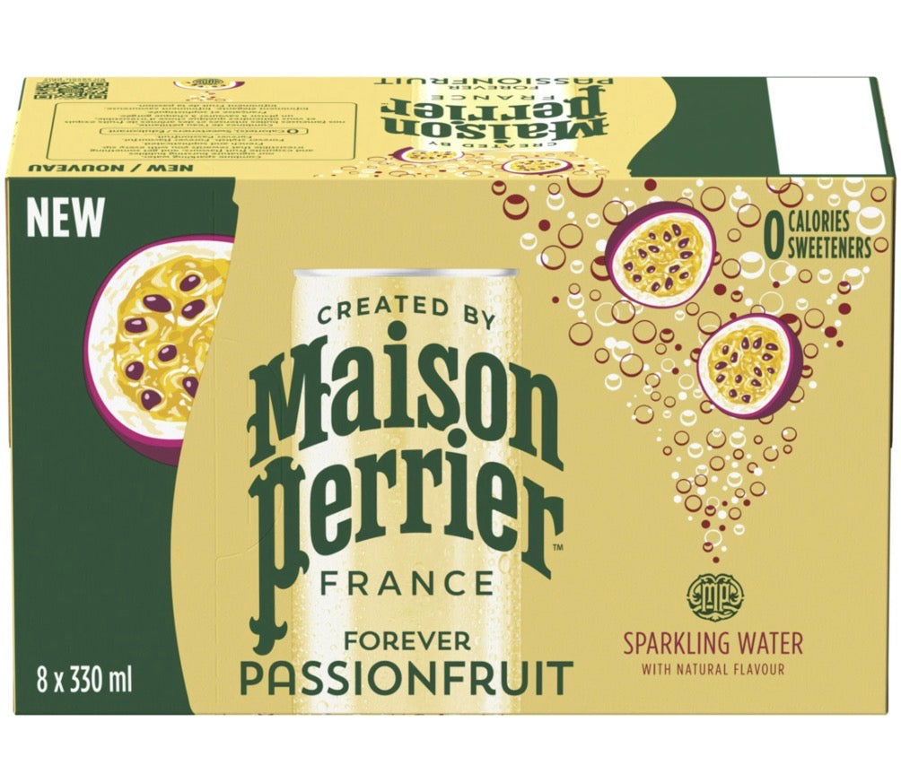 Perrier Carbonated Natural Spring Water Passion Fruit 330ml (8 pack)