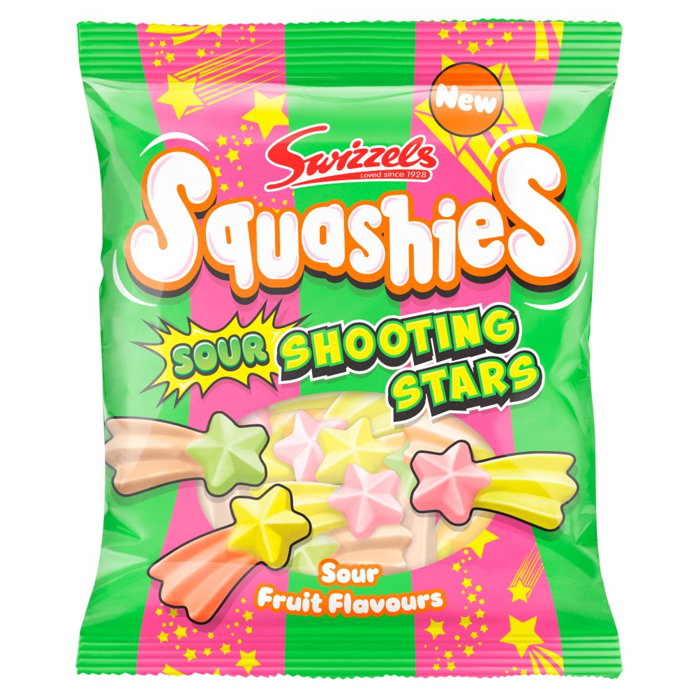 Swizzels Squashies Sour Shooting Stars 100g - Case of 12 (UK)