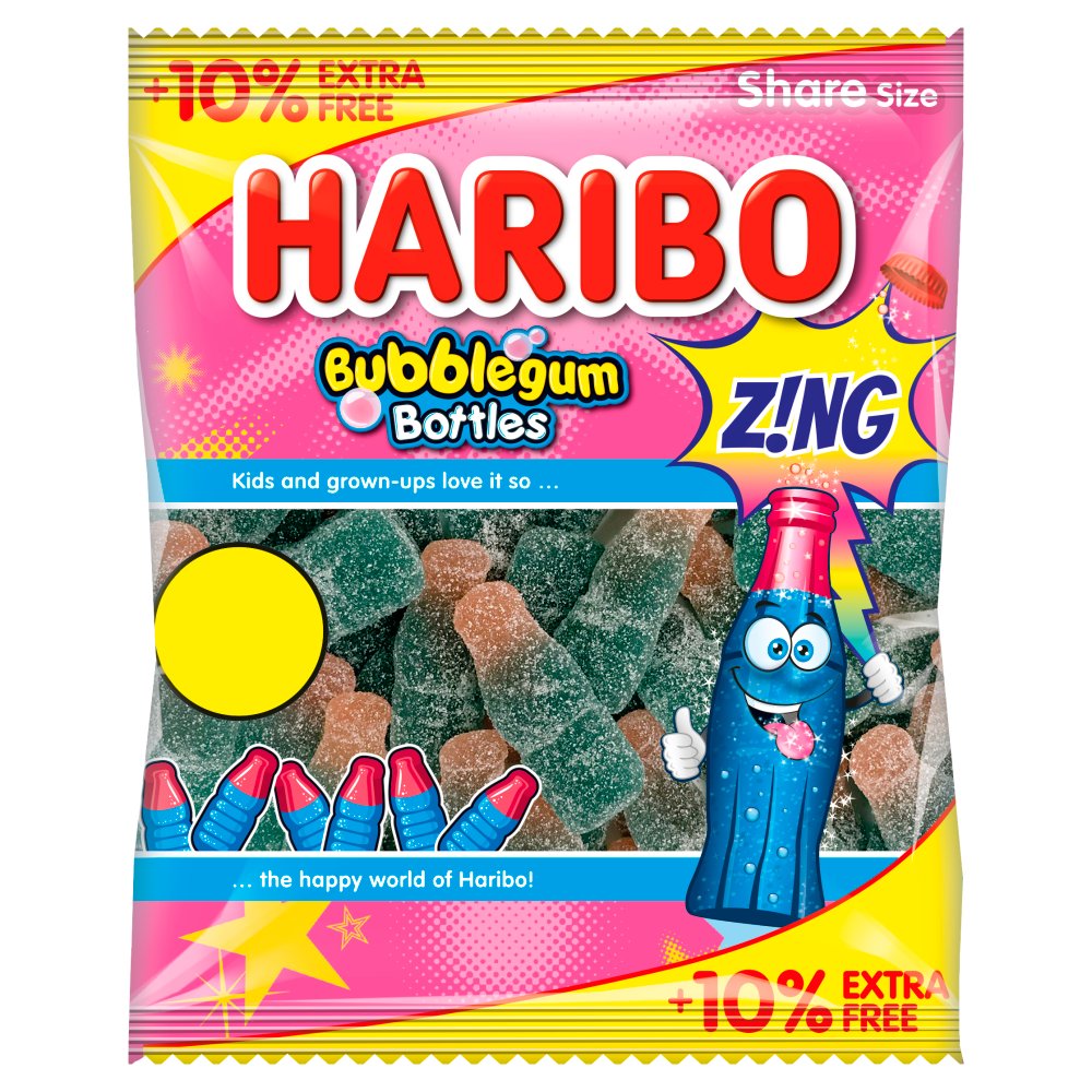Haribo Bubblegum Bottles Zing 176g - Case of 12 (UK)