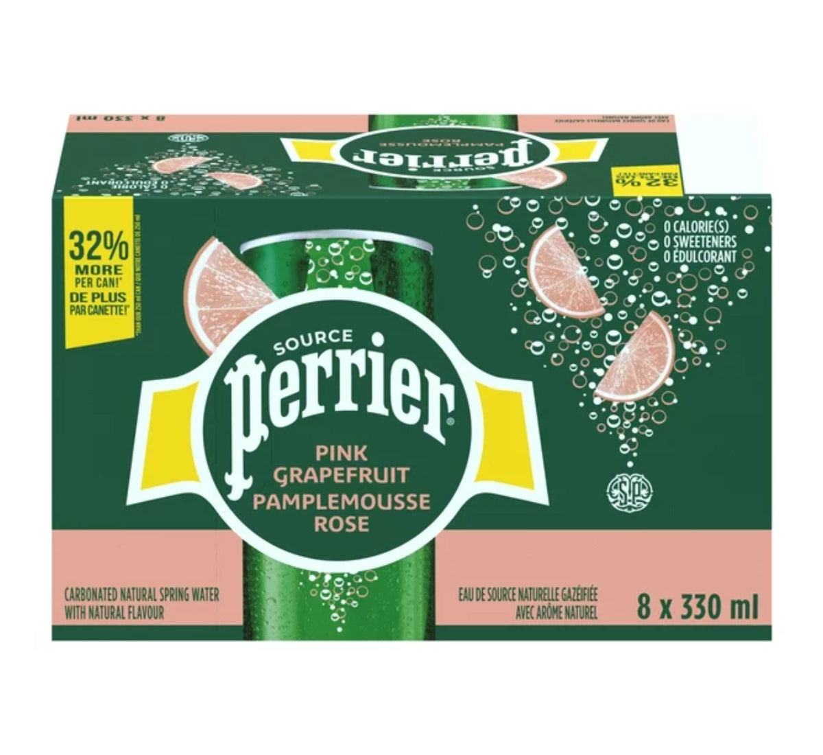 Perrier Carbonated Natural Spring Water Pink Grapefruit Flavor 330ml (8 pack)