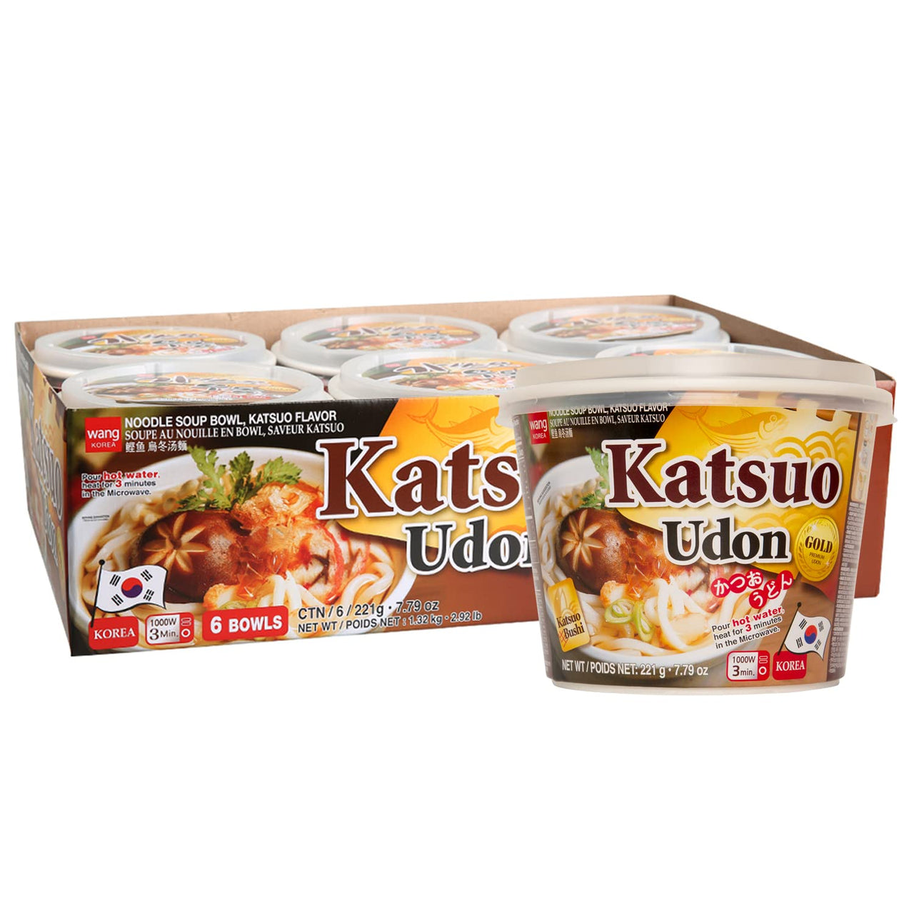 Wang Katsuo Udon Noodle Soup Bowl 221g - 6 pack