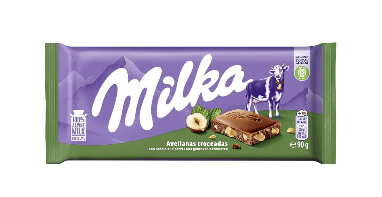 Milka Chopped Hazelnuts Bar 90g - Case of 24 (EU)