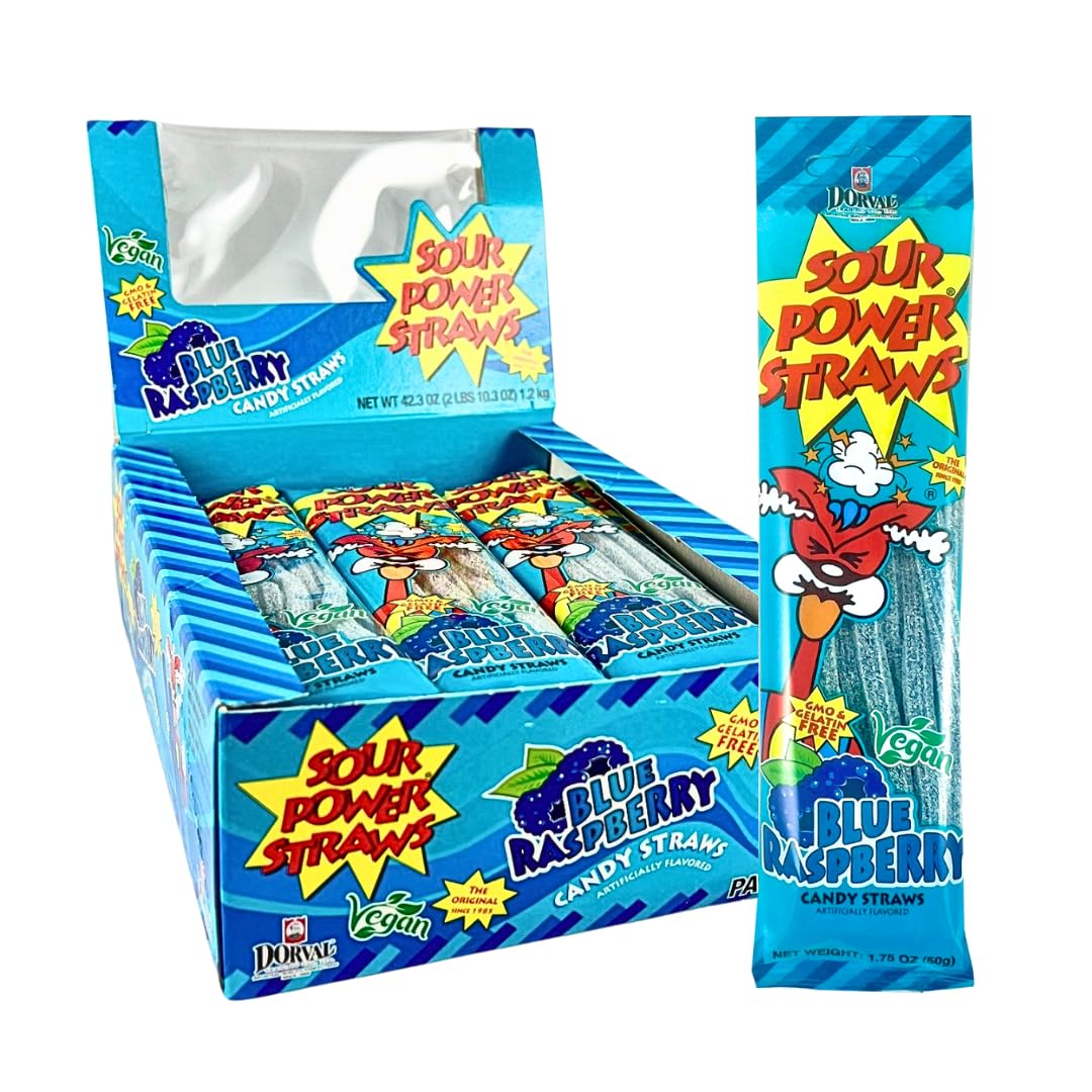 Sour Power Blue Raspberry Candy Straws - 24ct