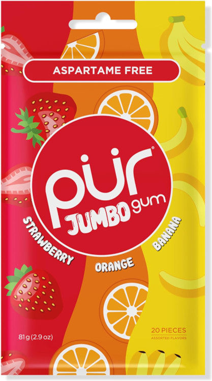 Pur Jumbo Gum Strawberry Orange Banana 20pcs - Case of 12
