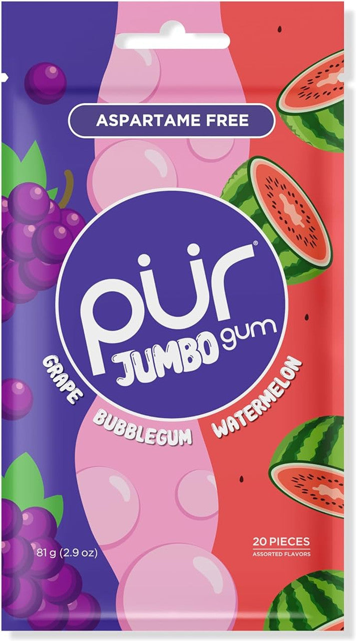 Pur Jumbo Gum Grape Bubblegum Watermelon 20pcs - Case of 12