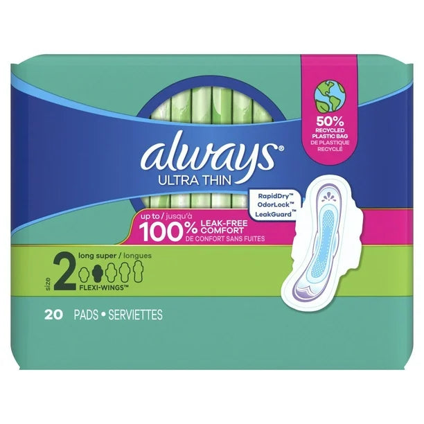 Always Ultra Thin Long Super Pads 20ct - Case of 12