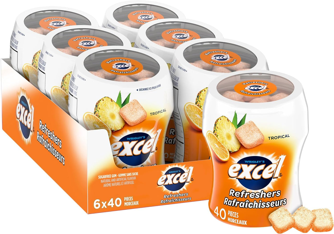 Excel Refreshers Tropical Gum 40pcs - 6ct
