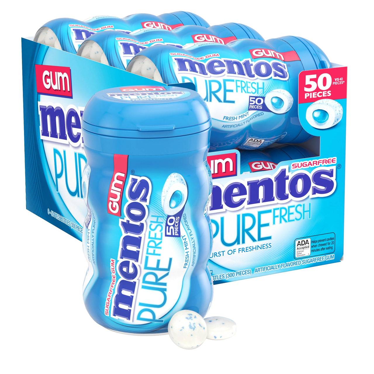 Mentos Pure Fresh - Fresh Mint Gum 50pcs - 6ct