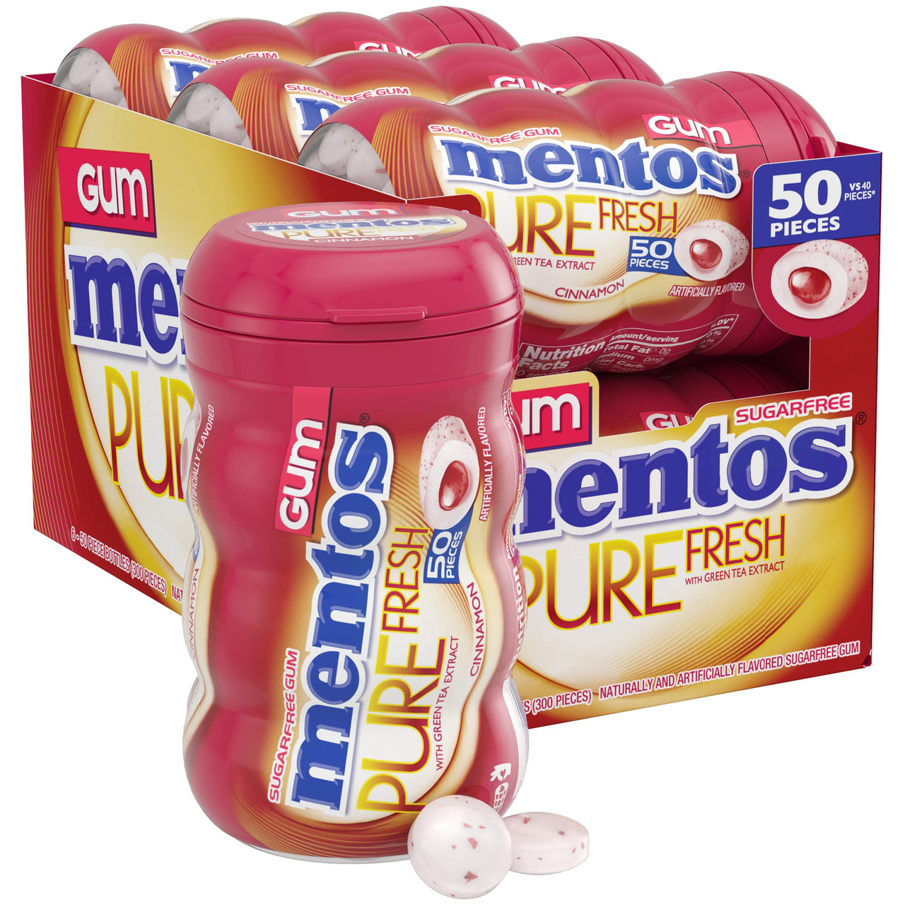 Mentos Pure Fresh Cinnamon Mint Gum 50pcs - 6ct