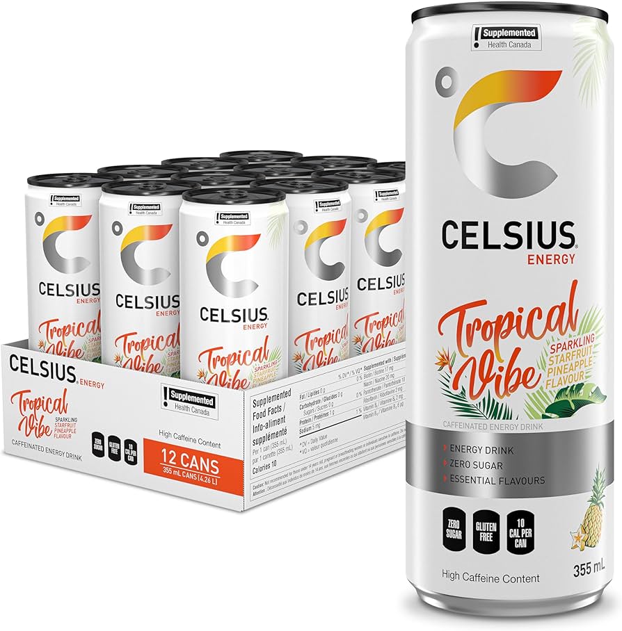 Celsius Sparkling Tropical Vibe Energy Drink 355ml - Case of 12 ...