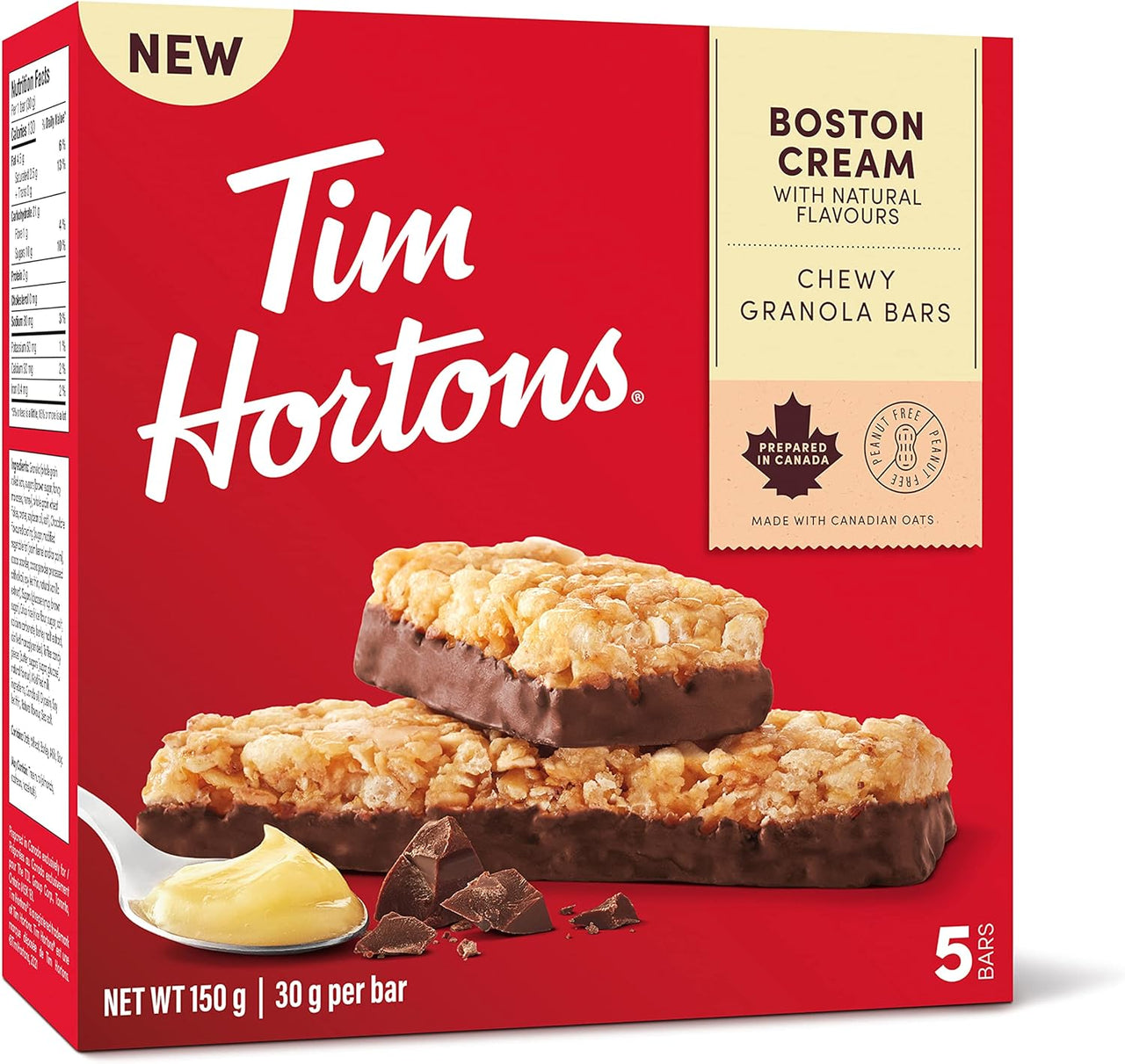 Tim Hortons Boston Cream Bars (5 Bars) 150g - Case of 12