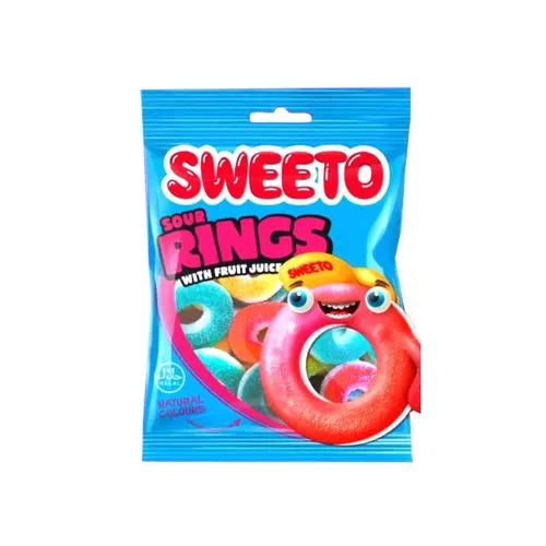 Sweeto Sour Rings with Fruit Juice Peg Bag 80g - Case of 12