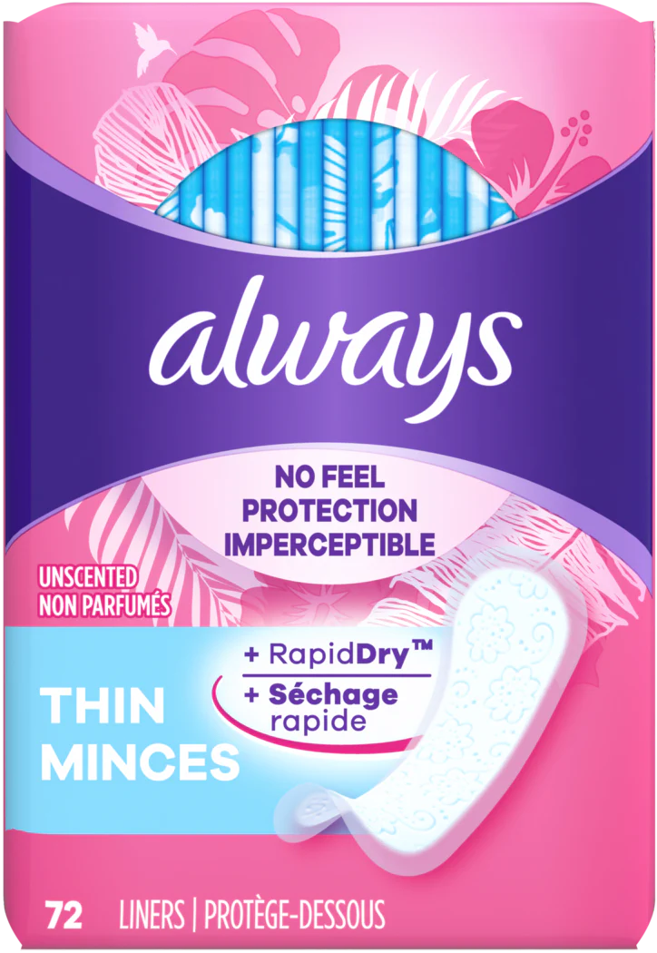 Always Thin Unscented Liners 72ct - Case of 12
