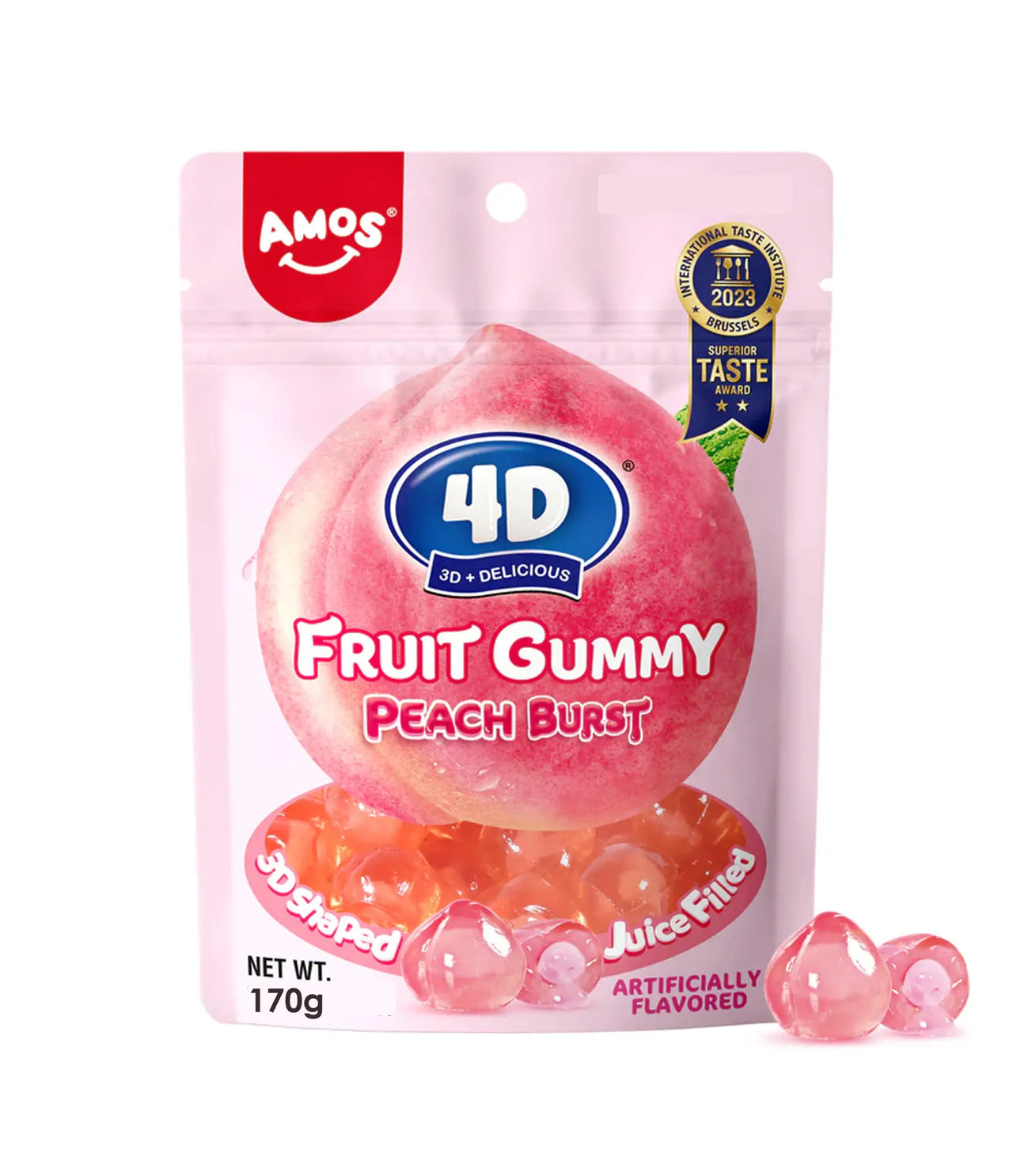 Amos 4D Fruit Gummy Peach Burst 170g - Case of 12