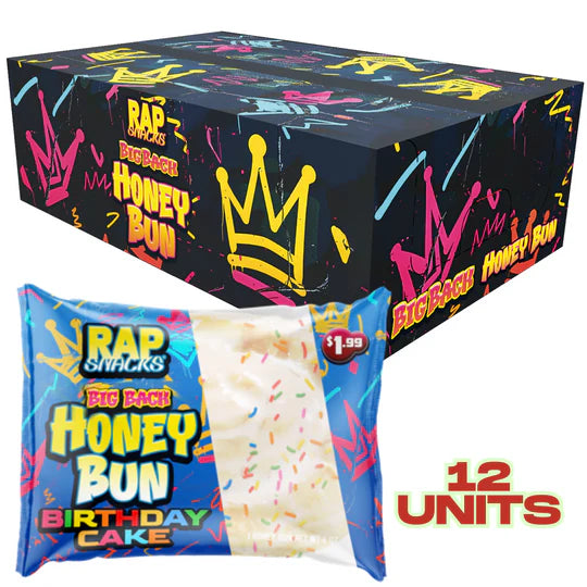 Rap Snacks Big Back Jumbo Honey Bun Birthday Cake 1.36kg - 12 Pack