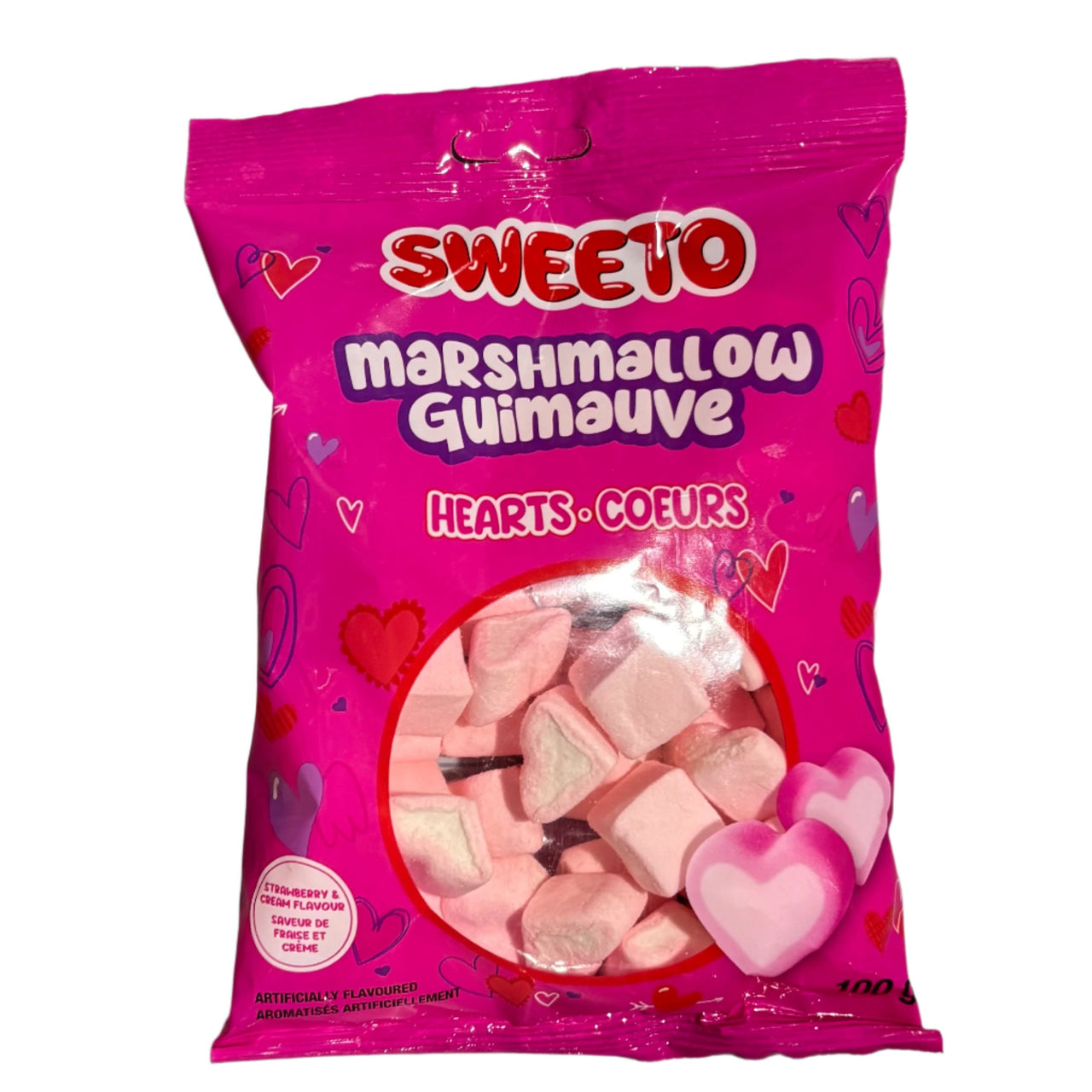 Sweeto Marshmallow Hearts Peg Bag 100g - Case of 12