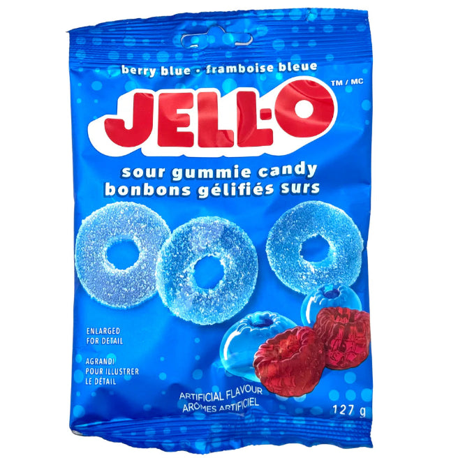 Jell-O Berry Blue Sour Gummie Candy 127g - Case of 12