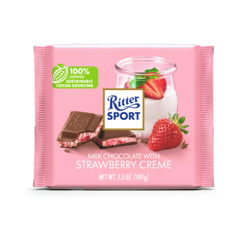 Ritter Sport Milk Chocolate with Strawberry Creme Bars 100g - 12ct