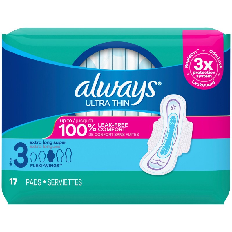 Always Ultra Thin Extra Long Super Pads 17ct - Case of 6