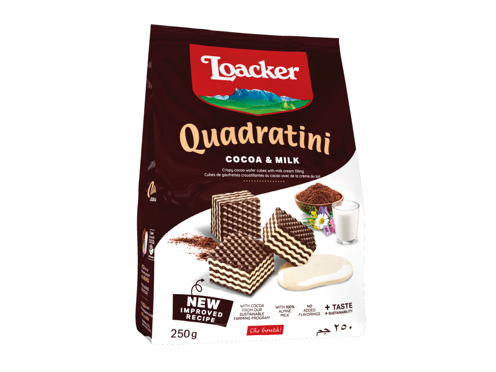 Loacker Quadratini Cocoa & Milk Wafers 250g - Case of 6