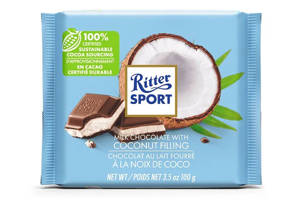 Ritter Sport Milk Chocolate with Coconut Bars 100g - 12ct