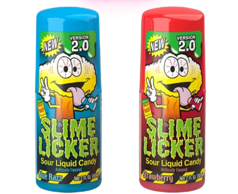 Toxic Waste Slime Licker (Version 2.0) Blue Razz/Strawberry Sour Liquid Candy 60ml - 12ct (Canadian)