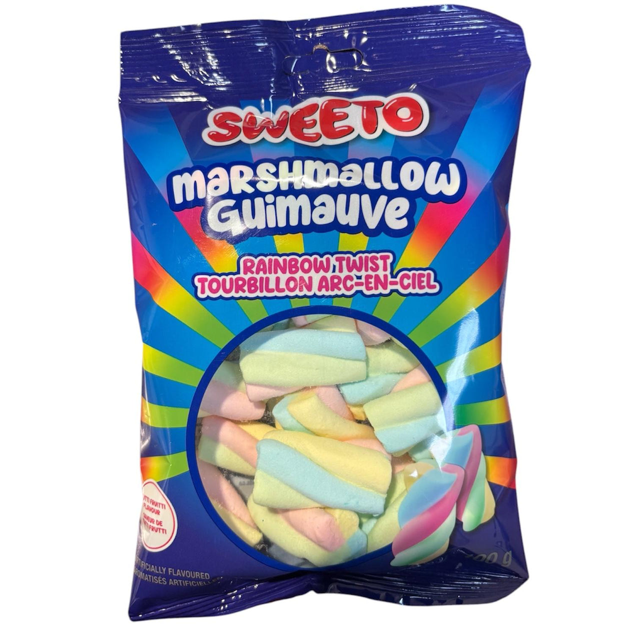 Sweeto Marshmallow Rainbow Twist Peg Bag 100g - Case of 12
