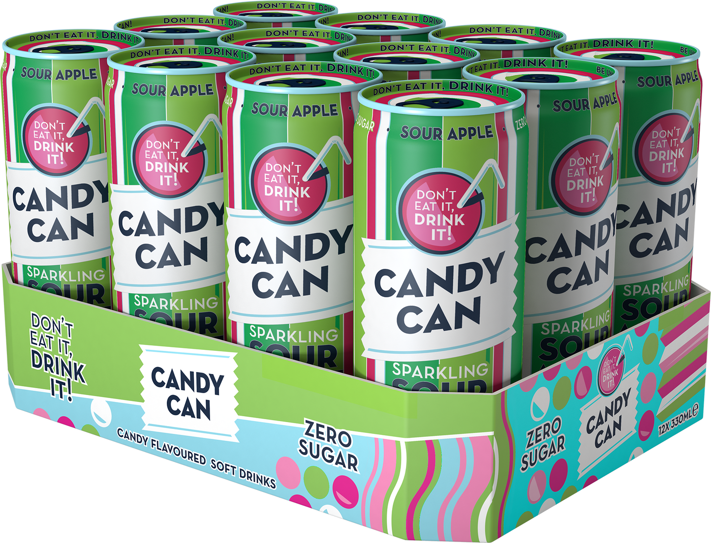 Candy Can Sparkling Sour Apple 330ml - (Case of 12)