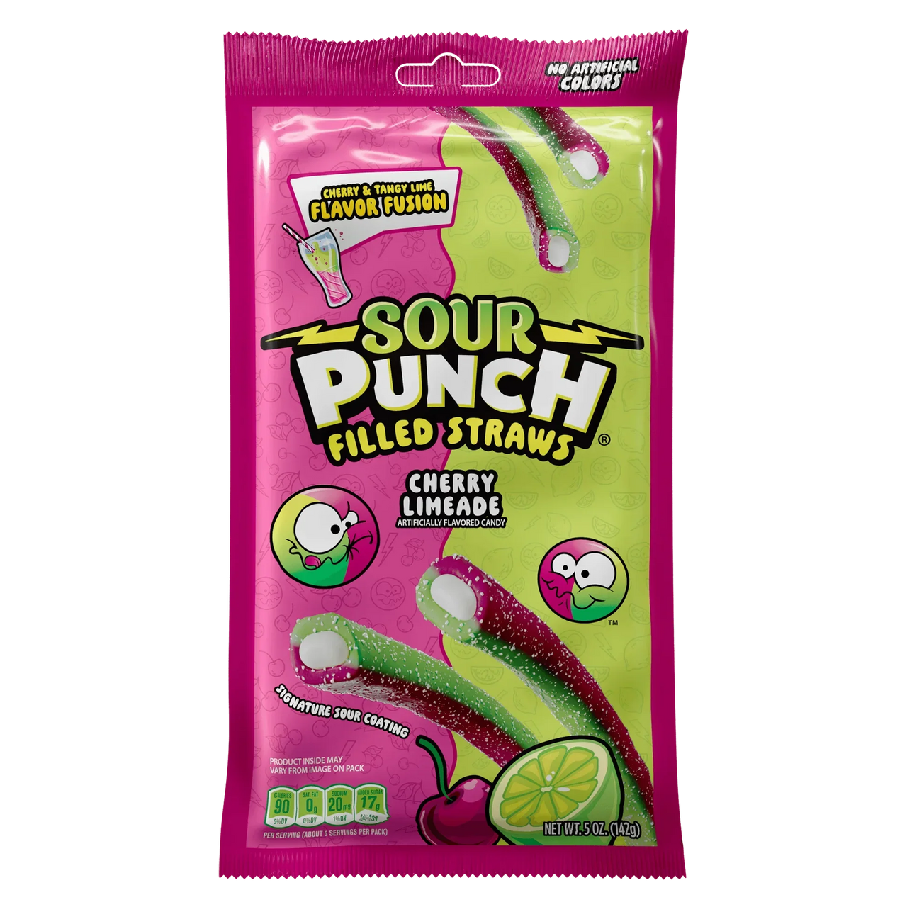Sour Punch Filled Straws Cherry Limeade Peg Bag 142g - Case of 12