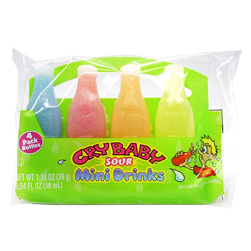 Cry Baby Sour Mini Drinks Wax Bottles 4Pcs - 18Pk