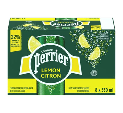 Perrier Carbonated Natural Spring Water Lemon  Flavor 330ml (8 pack)