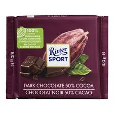 Ritter Sport Dark Chocolate 50% Cocoa Bars 100g - 12ct