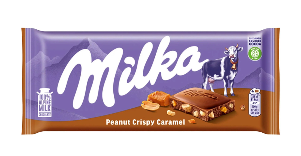 Milka Peanut Crispy Caramel Bar 90g - Case of 24 (EU)