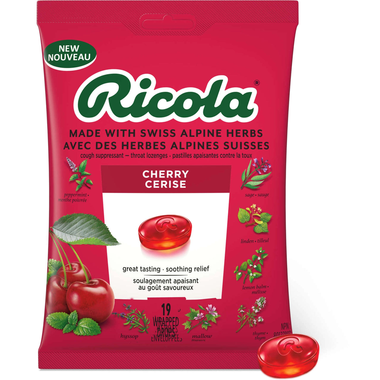 Ricola Cherry Cough Drops Peg Bag 19ct - Case of 12