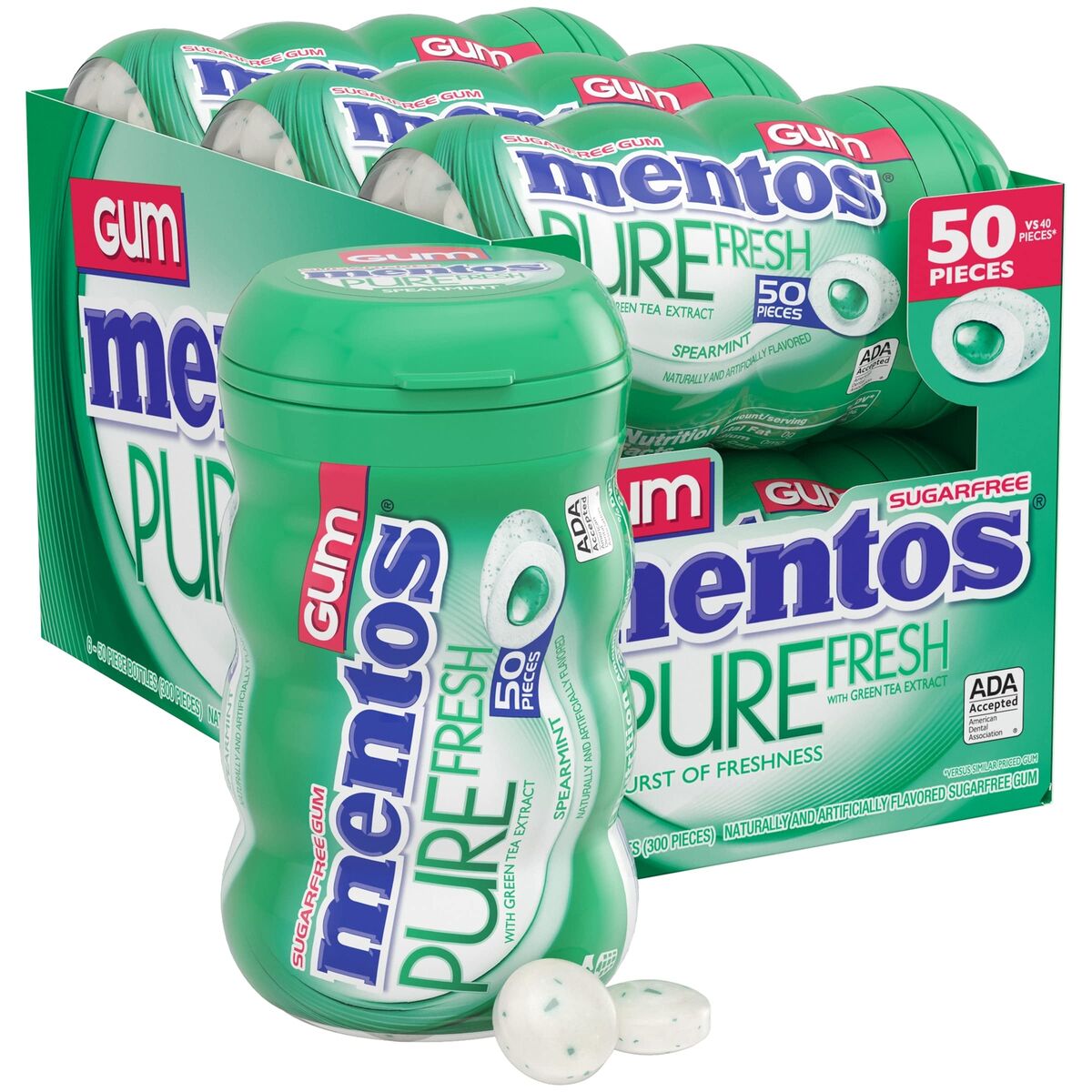 Mentos Pure Fresh Spearmint Gum 50pcs - 6ct