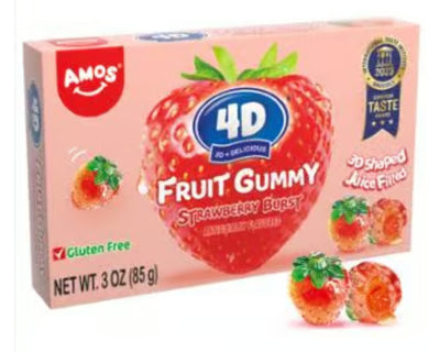 Amos 4D Fruit Gummy Strawberry Burst Theater Box 85g (Case of 12)