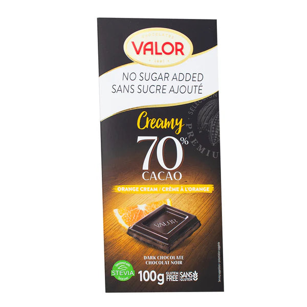 Valor Dark Chocolate 70% Orange Cream Bars 100g - 17ct