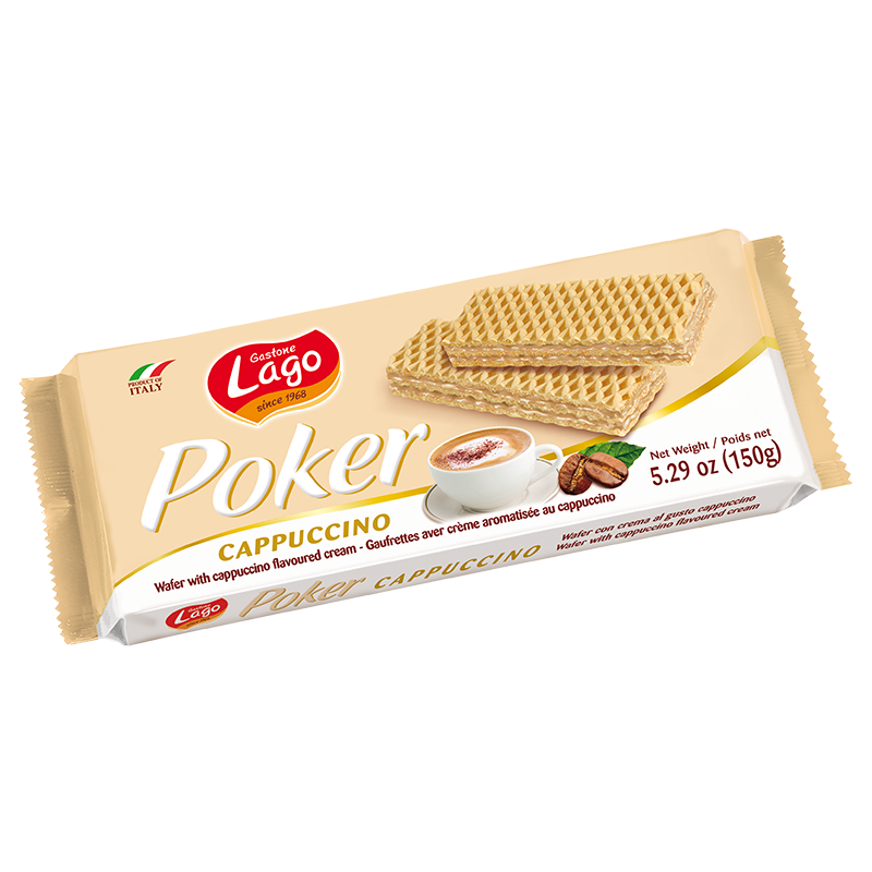 Lago Poker Wafer with Cappuccino Cream 150g (Case of 16) - Europe