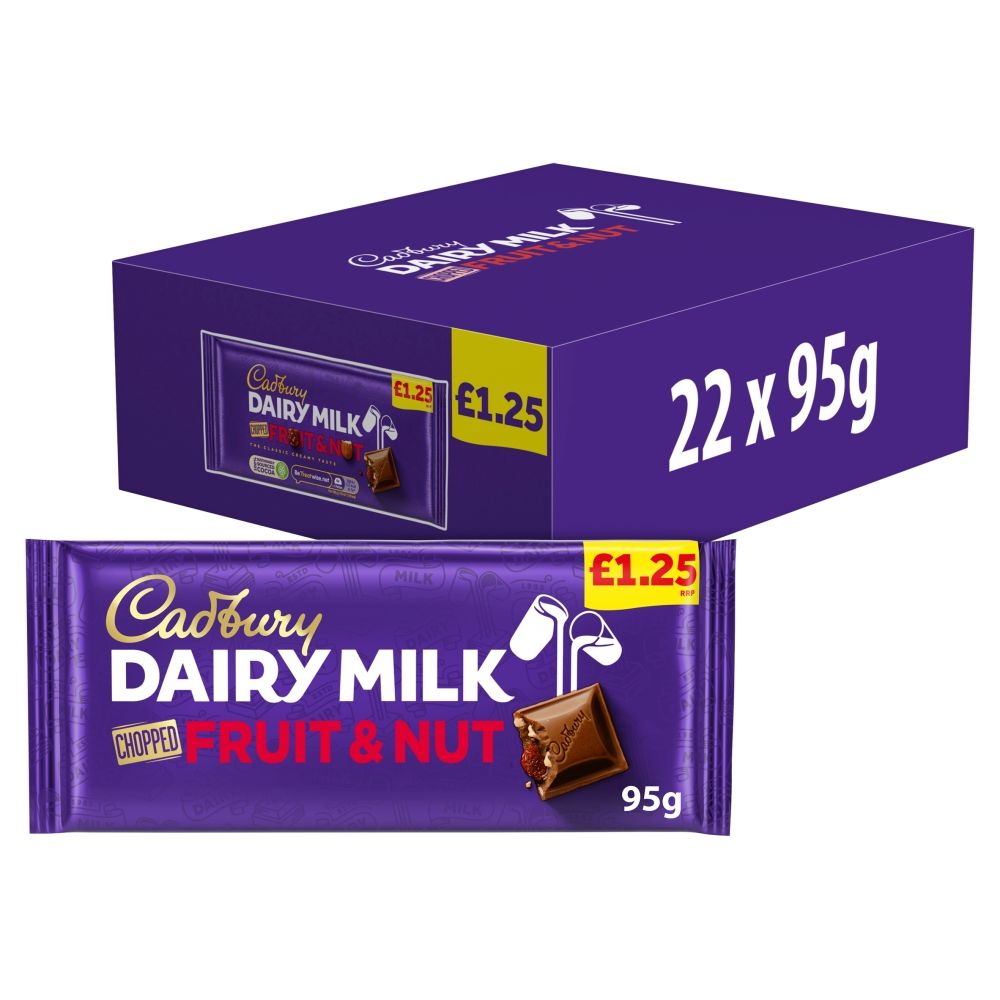 Cadbury Dairy Milk Chopped Fruit & Nut Bar 95g - Case Of 22 (UK)