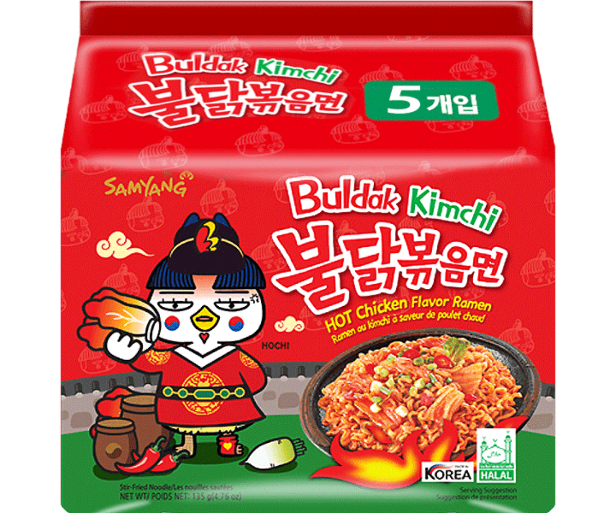 Samyang Buldak Kimchi Hot Chicken Ramen Soup 5 Pack - Korea (Case of 8)